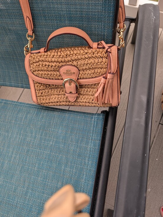 Coach Handbags - Coach Straw Crossbody with Pink Leather Trim